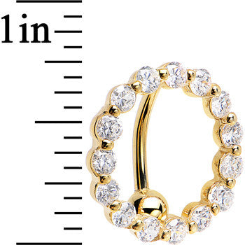 16G Solid 14k Yellow Gold Reverse Zirconia Circle Belly Ring