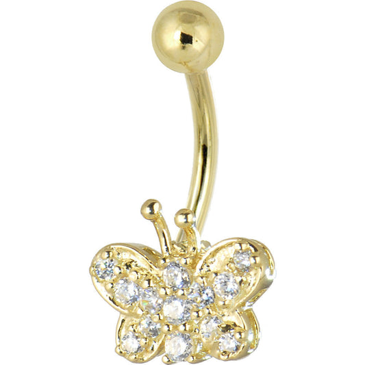 16G Solid 14k Yellow Gold Cubic Zirconia Butterfly Dreams Belly Ring