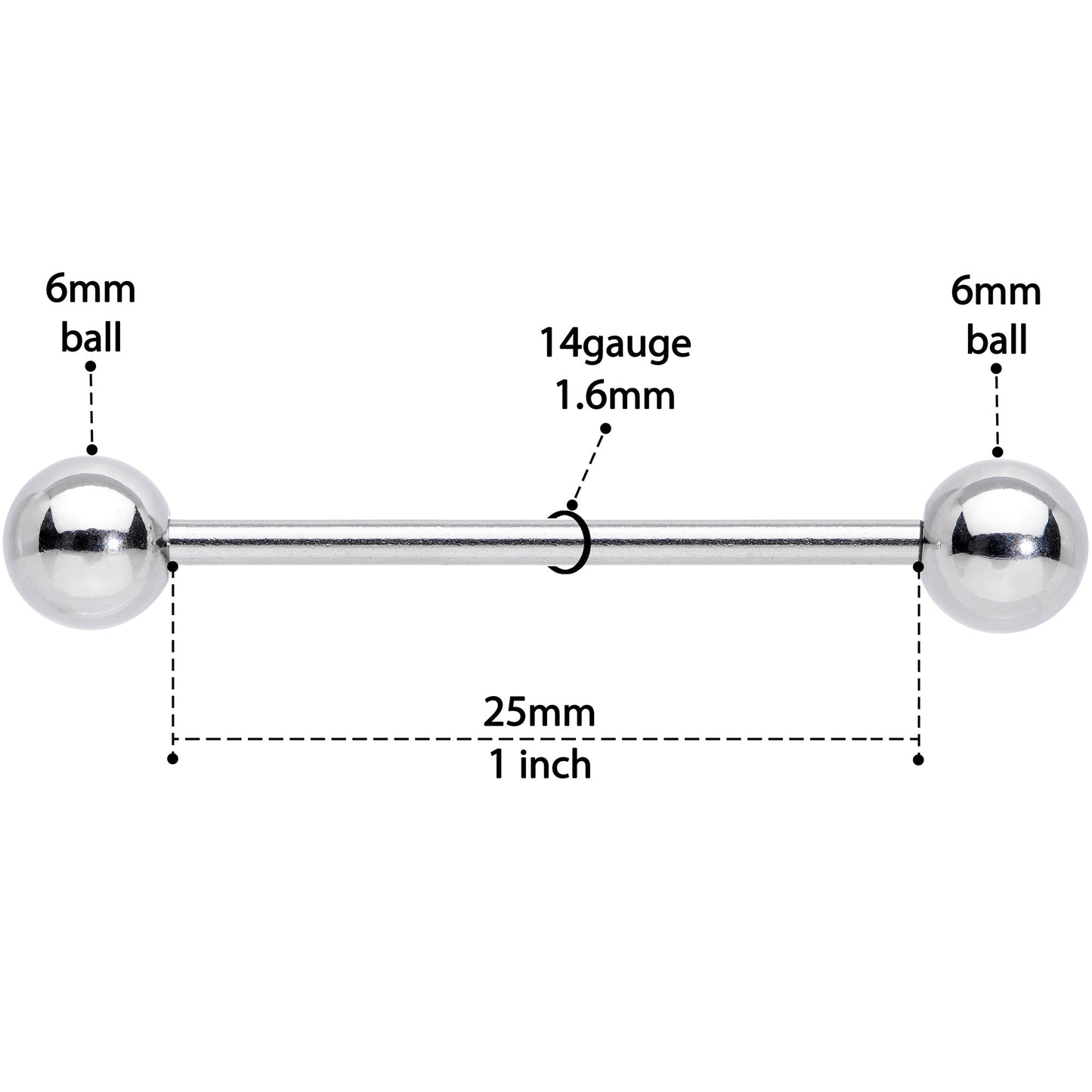 14G STEEL BARBELL Ring 1 inch 6mm