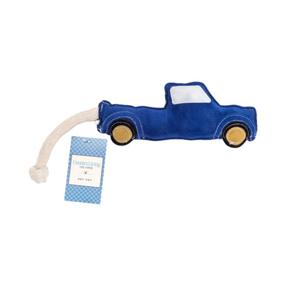 Country Living Faux Leather Blue Pickup Truck Dog Chew Toy, Durable, Safe and Non-Toxic