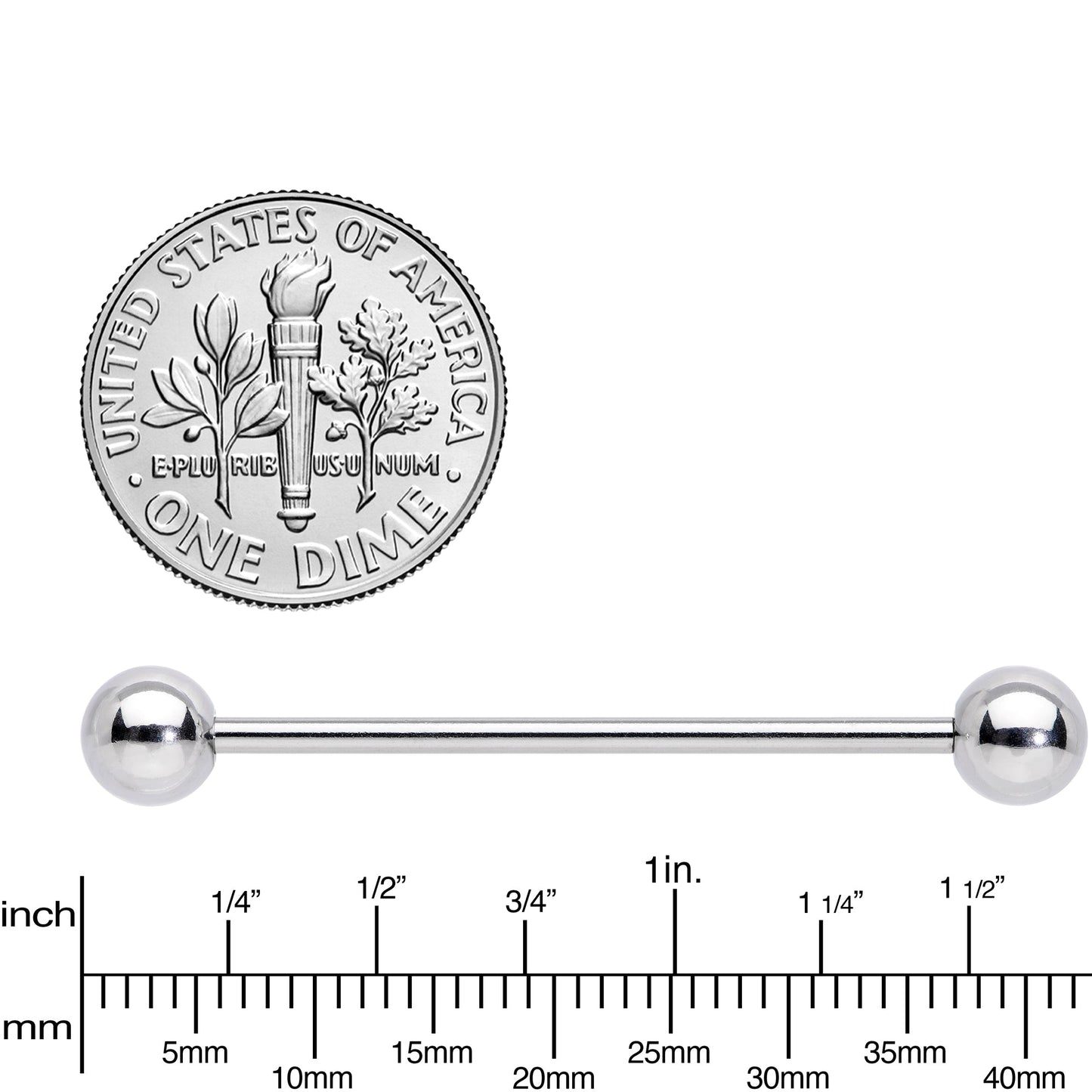 14G Straight Stainless Steel Barbell 1 1/4 6mm