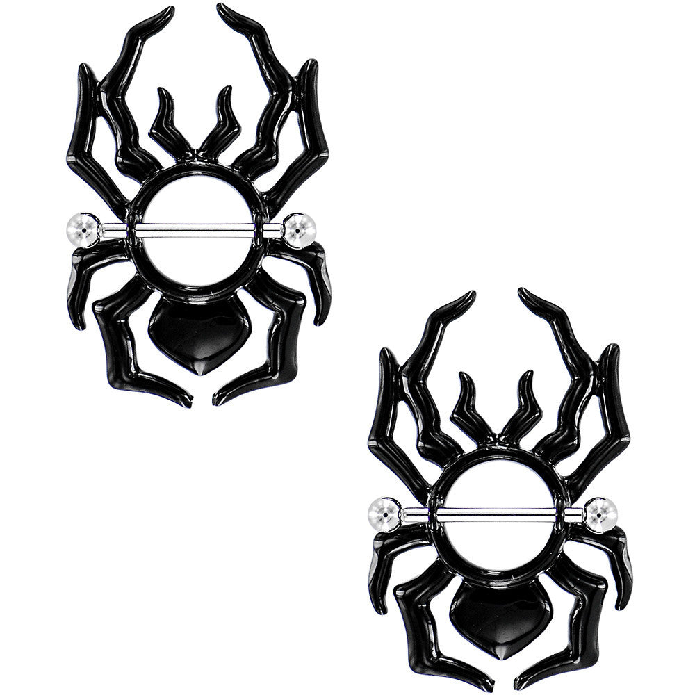 14G 5/8 Black Tribal Halloween Spider Nipple Shield Set