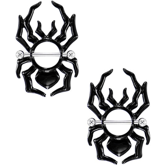 14G 5/8 Black Tribal Halloween Spider Nipple Shield Set