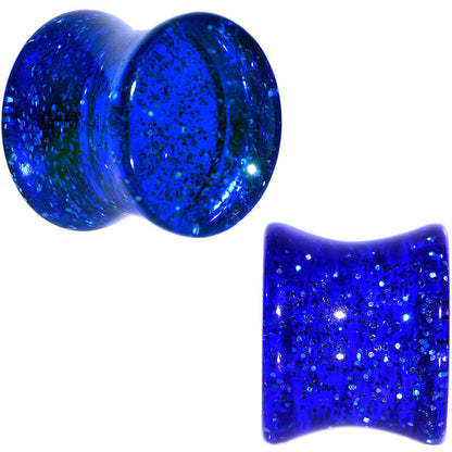 00G Blue Glitter Acrylic Saddle Plug Pair