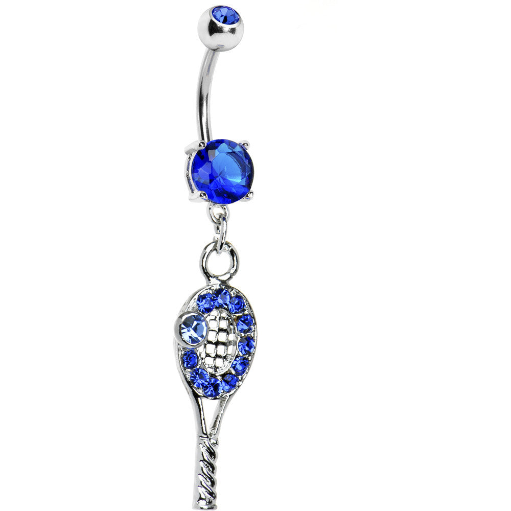 Sapphire Blue Cubic Zirconia Tennis Racket Belly Ring