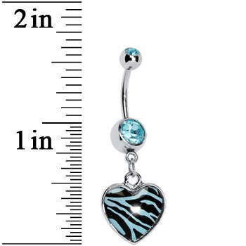 Blue Zebra Print Heart Dangle Belly Ring