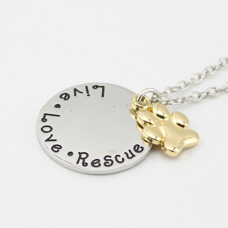 Pet Lover Dog Paw Necklace or Keychain "Live · Love · Rescue"