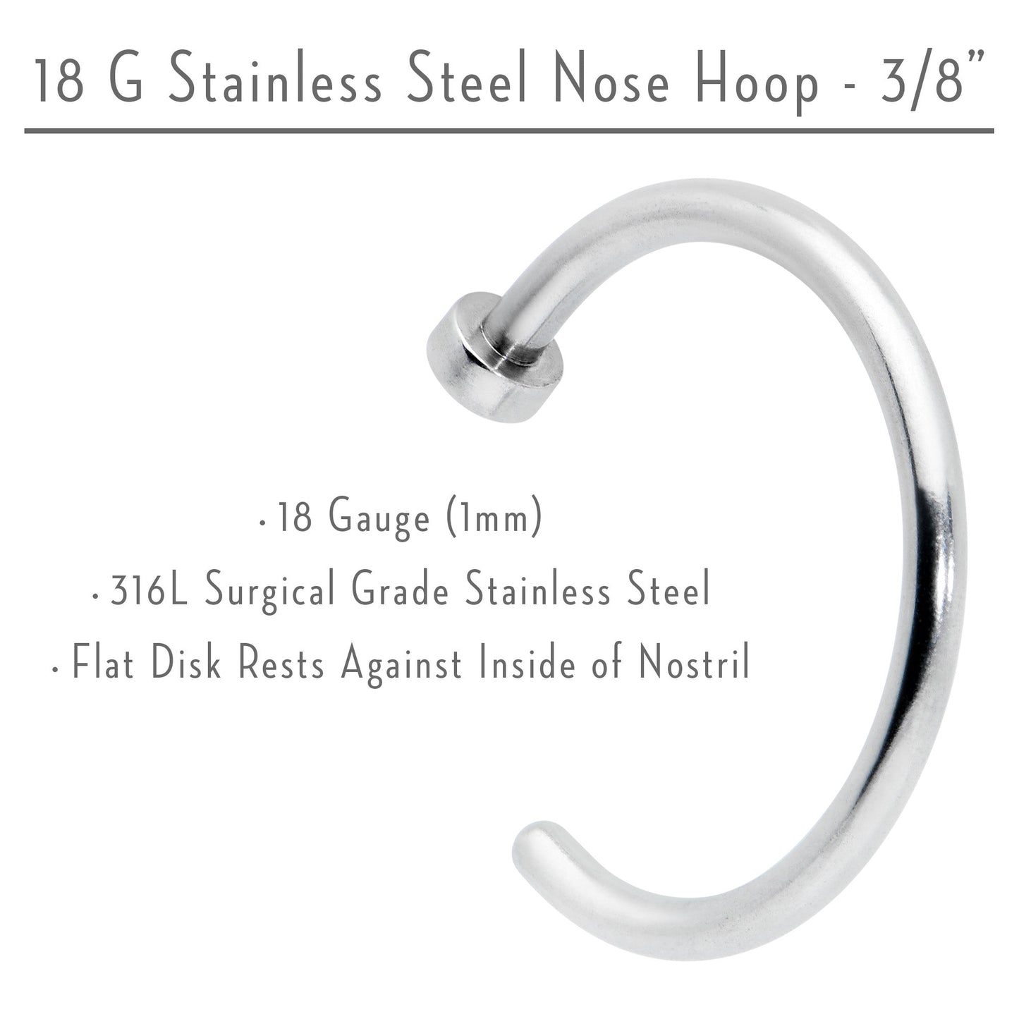 18G Stainless Steel Nose Hoop - 3/8