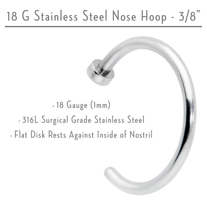 18G Stainless Steel Nose Hoop - 3/8