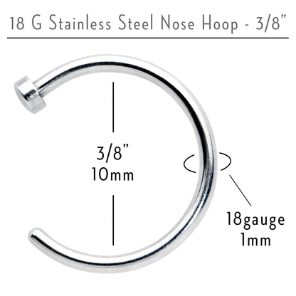 18G Stainless Steel Nose Hoop - 3/8