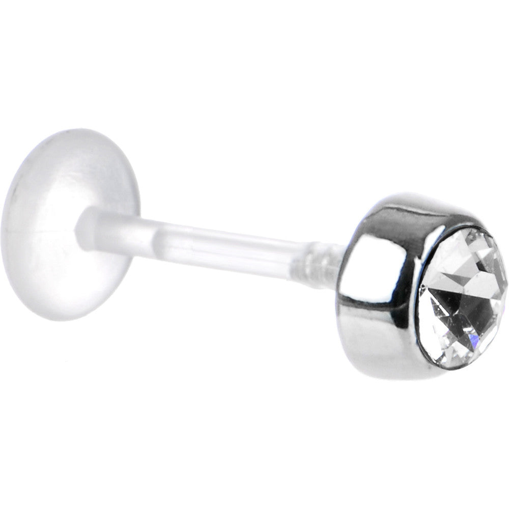 16G 3/8 Clear CZ Bioplast Tragus Labret Monroe