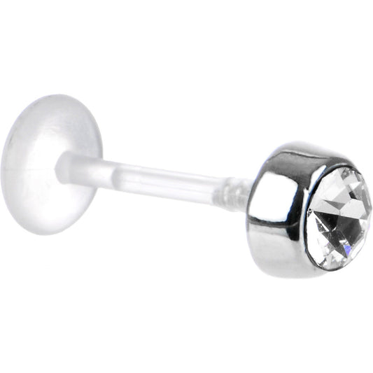 16G 3/8 Clear CZ Bioplast Tragus Labret Monroe