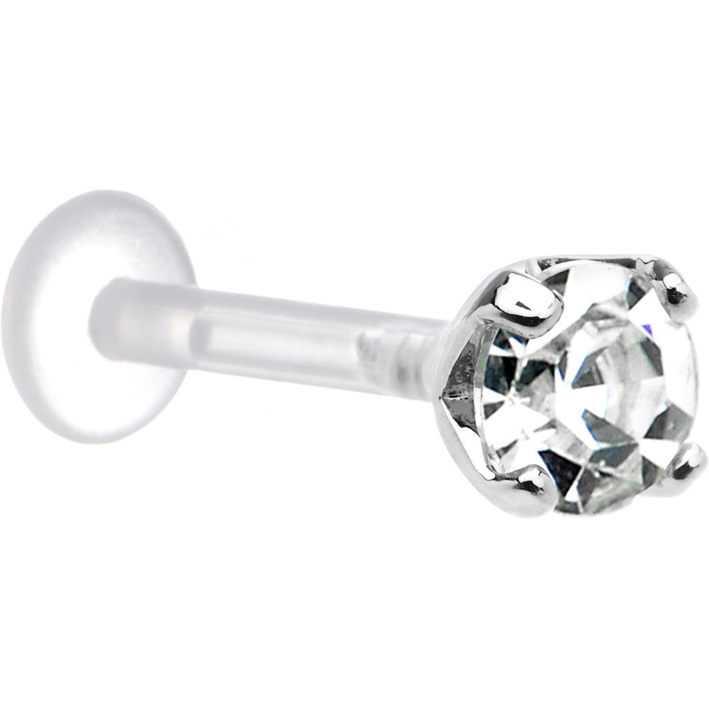 14G 3/8 Clear CZ Round Bioplast Tragus Labret Monroe