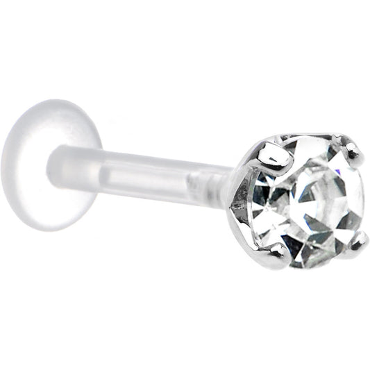 14G 3/8 Clear CZ Round Bioplast Tragus Labret Monroe