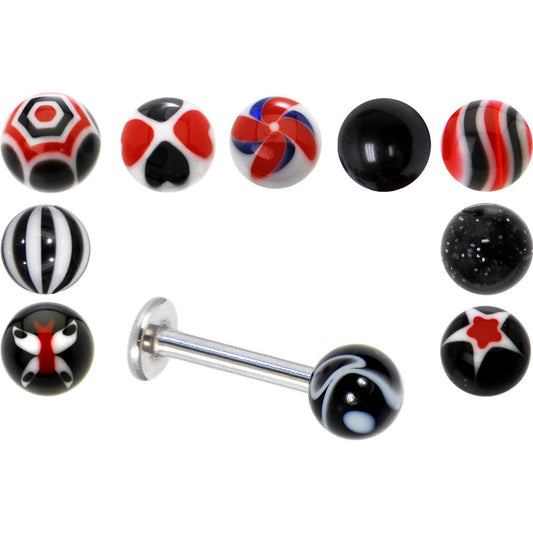 14G Black  10 Ball Interchangeable Labret Pack Set