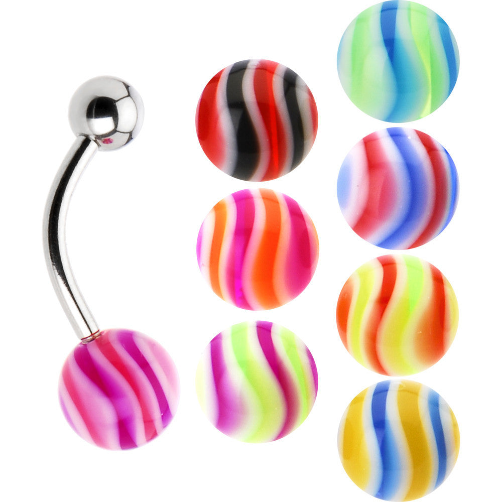 14G 8 Wave Ball Interchangeable Belly Ring Pack Set