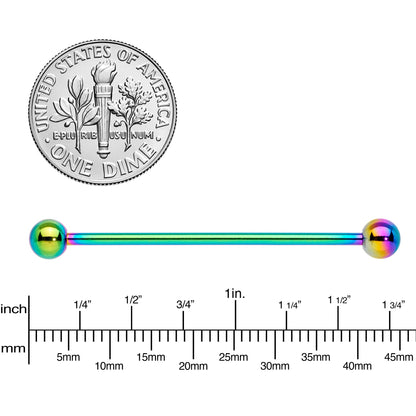 14G Rainbow Anodized Titanium Industrial Barbell Earring
