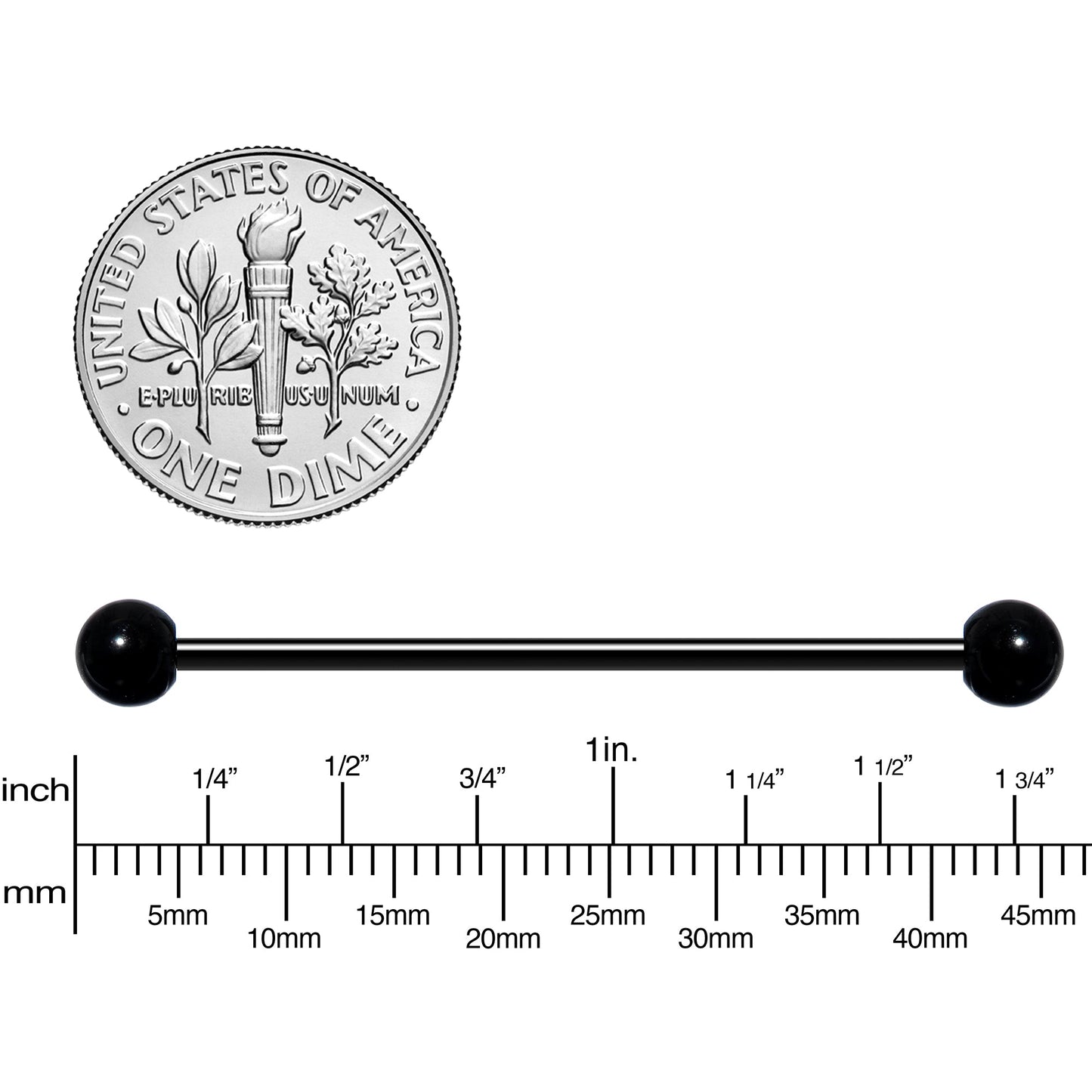 14G Black Plated Titanium Industrial Barbell Earring