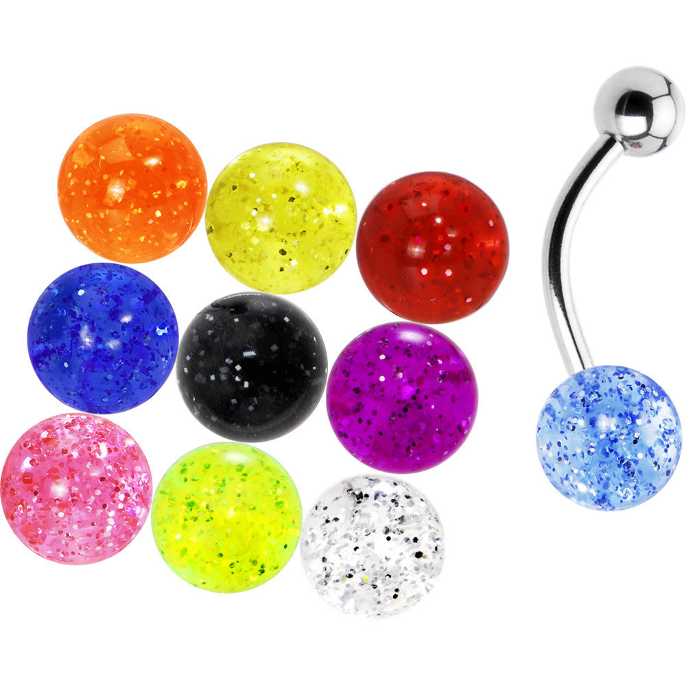 14G Multi Glitter 10 Ball Interchangeable Belly Pack Set