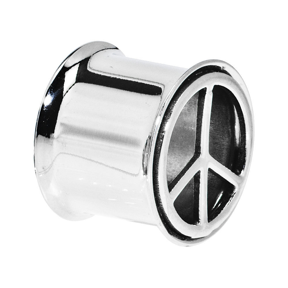 9/16 Stainless Steel Double Flare Peace Symbol Tunnel