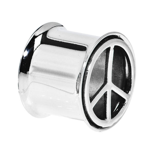 9/16 Stainless Steel Double Flare Peace Symbol Tunnel