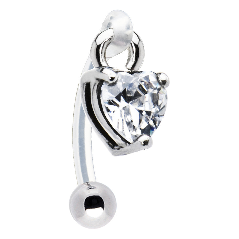 Clear Cubic Zirconia Heart Bioplast Intimate Piercing