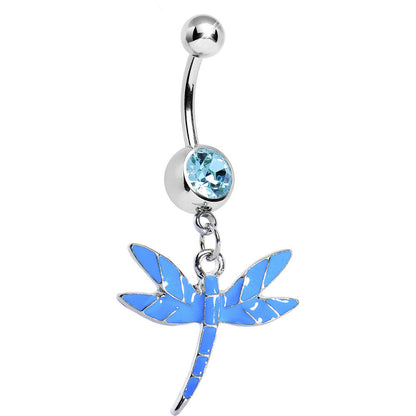 Blue Gem Enamel Dragonfly Belly Ring