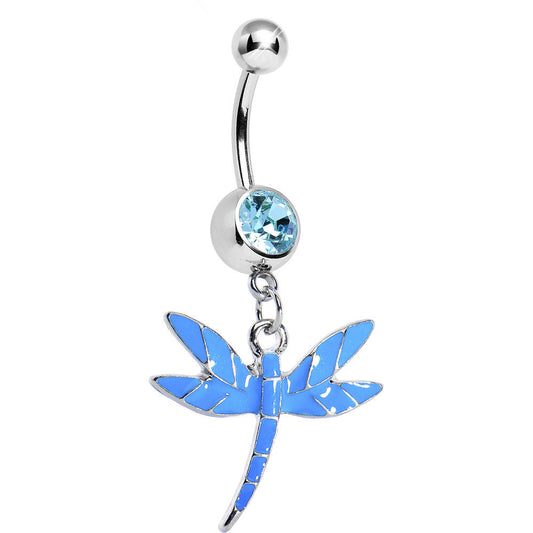 Blue Gem Enamel Dragonfly Belly Ring
