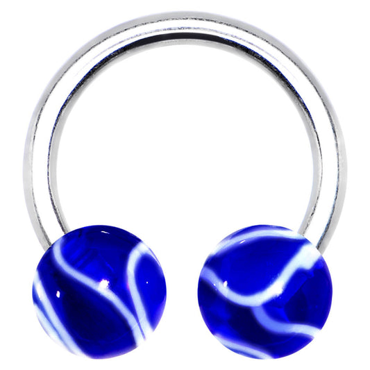 14G 7/16 Blue Marbelized Horseshoe Circular Barbell