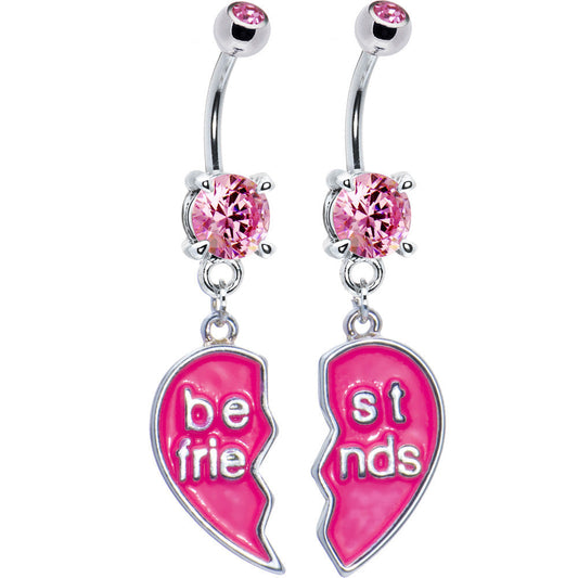 Pleasing Pink Cubic Zirconia Best Friends Belly Ring Set