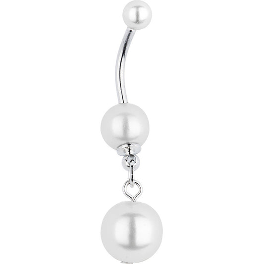 White Faux Pearl Drop Belly Ring