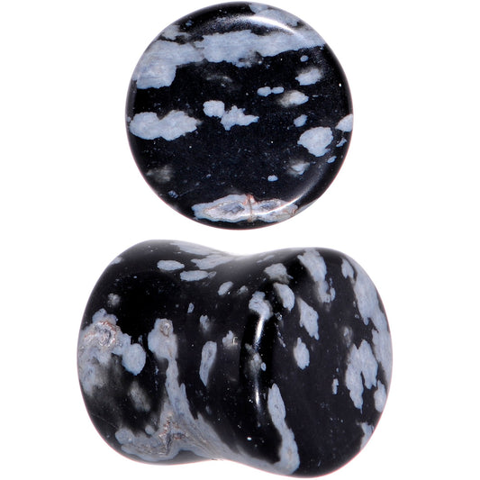 0G Obsidian Snowflake Natural Stone Saddle Plug Set