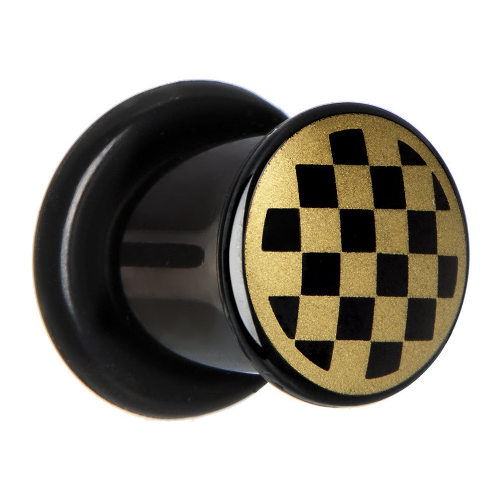 0G Anodized Titanium Gold Checker Board Plug