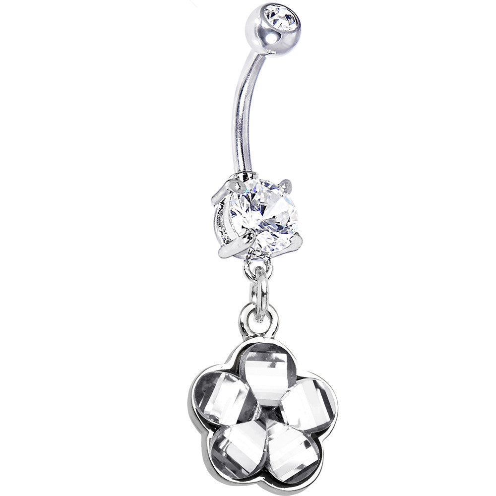 Clear Gem Blossoming Flower Dangle Belly Ring