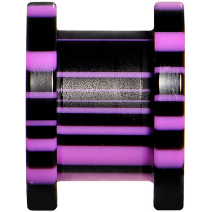 00G Purple Black Acrylic Zebra Striped Screw Fit Tunnel Plug Set