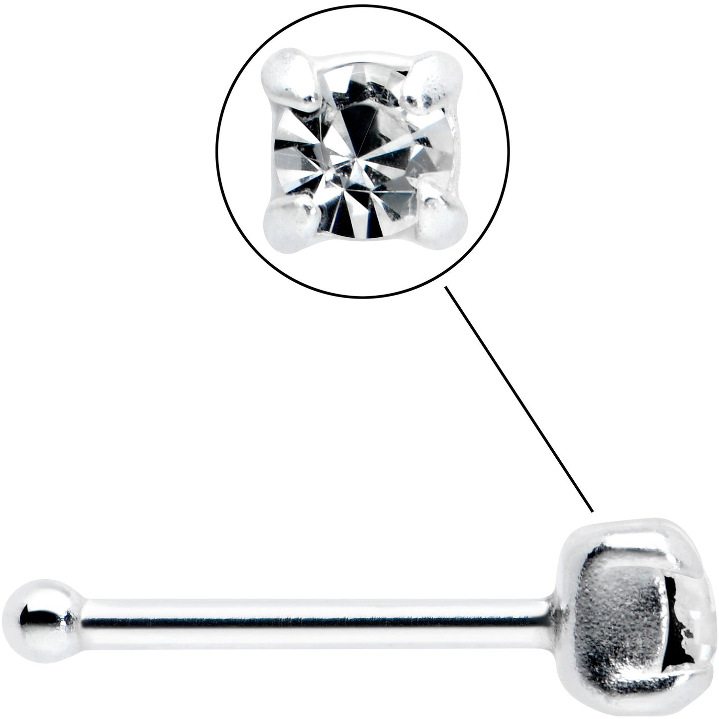 Sterling Silver 2mm Clear Nose Bone Created with Crystals