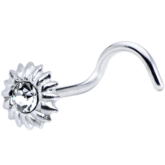 925 Clear Floral Flower Nose Ring Created with Crystals