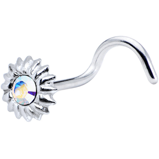 925 Aurora Floral Flower Nose Ring Created with Crystals