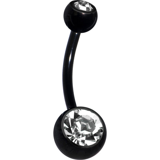 Black Double Gem Anodized Titanium Belly Ring