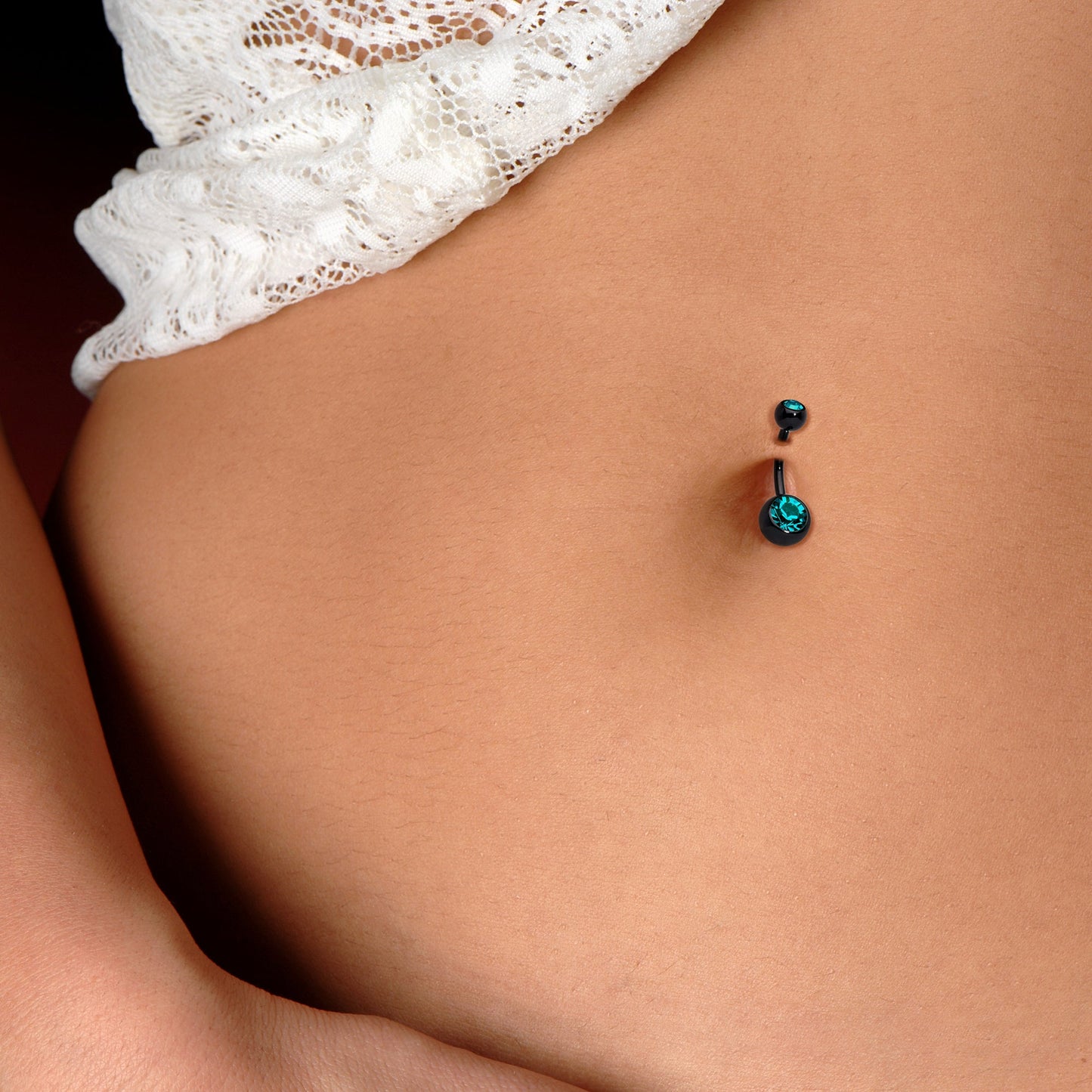 Black Zircon Double Gem Anodized Titanium Belly Ring