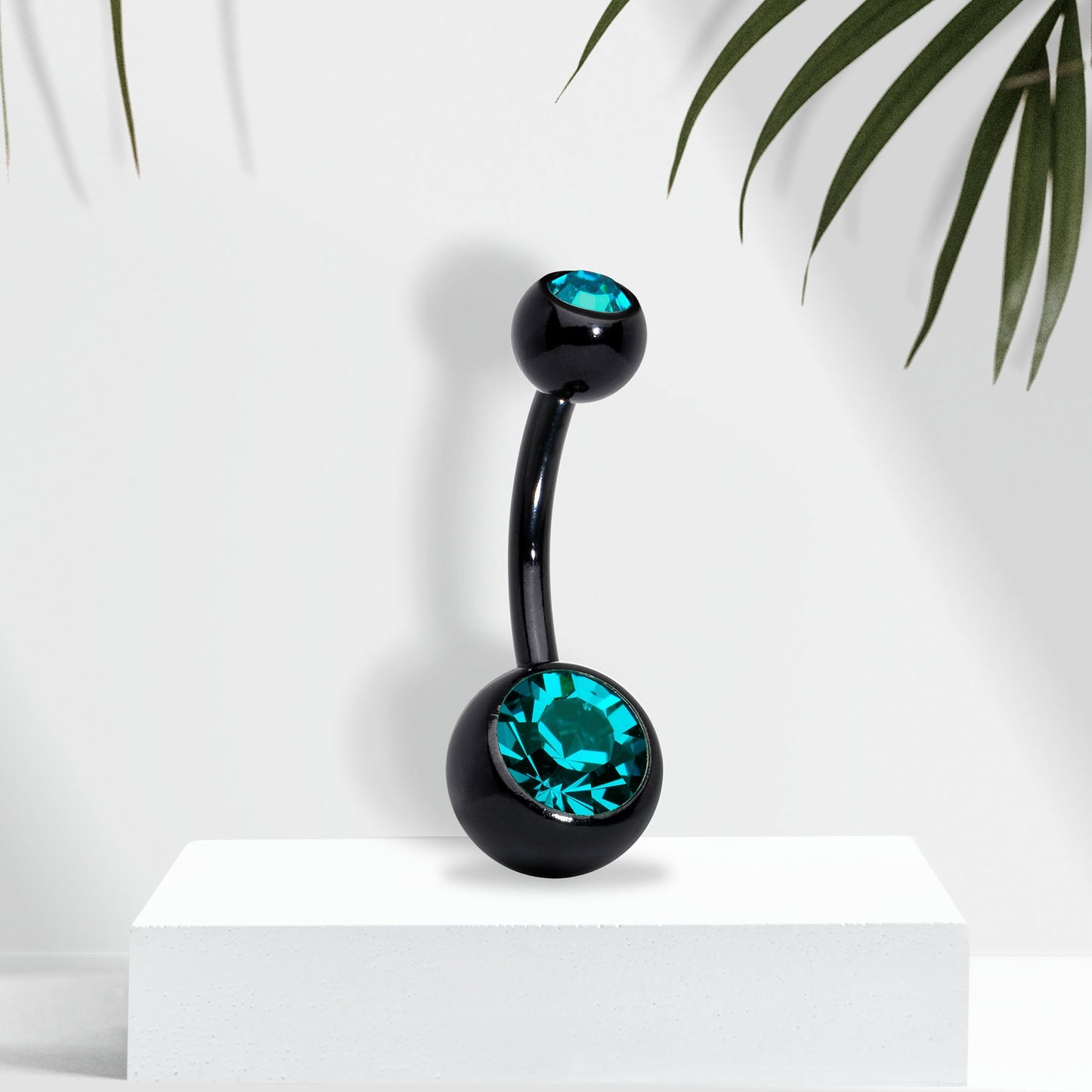 Black Zircon Double Gem Anodized Titanium Belly Ring