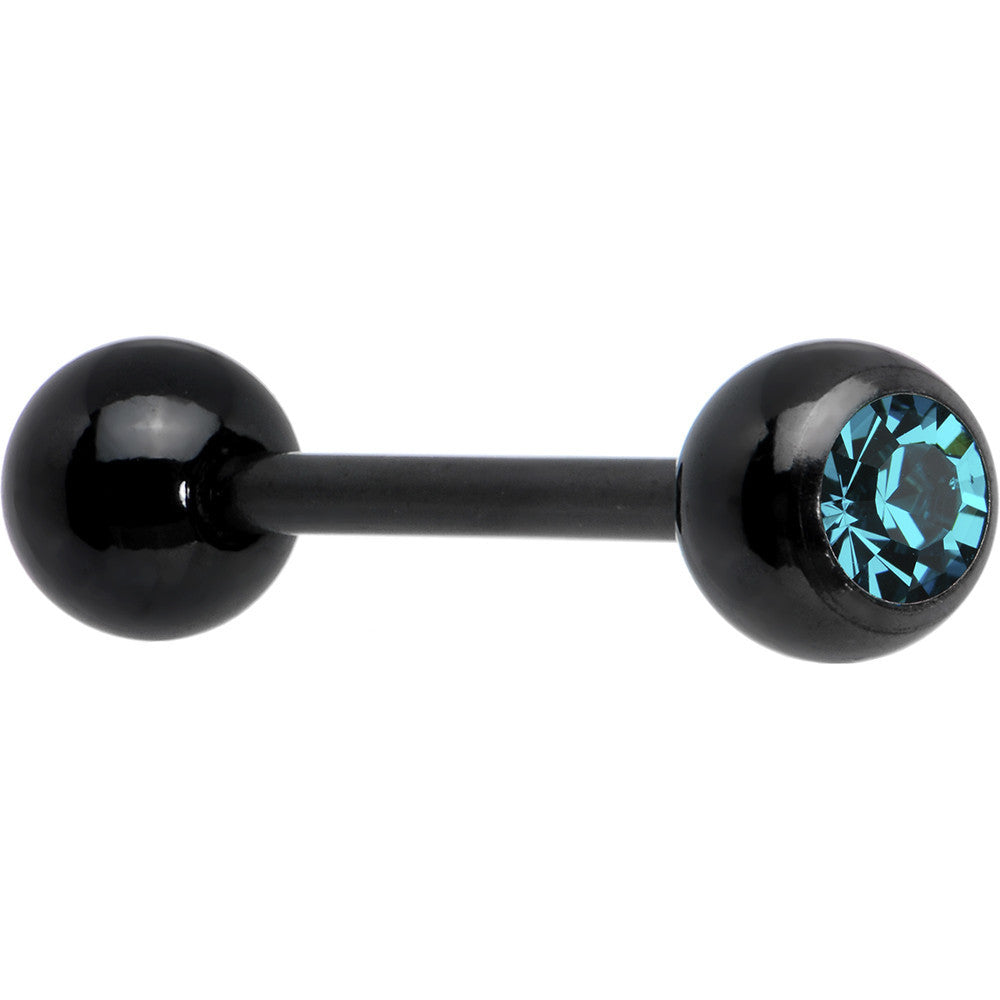 14G Zircon Blue Gem Black Anodized Titanium Barbell Tongue Ring