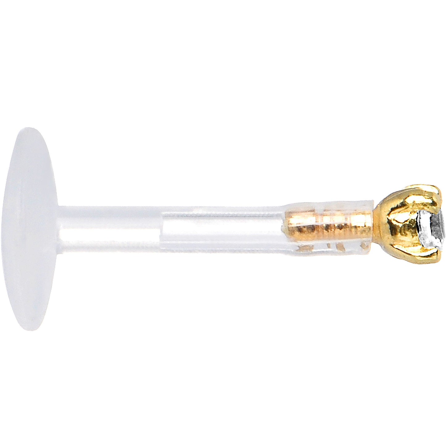 14k Gold 2.5mm CZ Bioplast Push In Labret Monroe Tragus