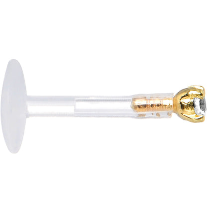 14k Gold 2.5mm CZ Bioplast Push In Labret Monroe Tragus