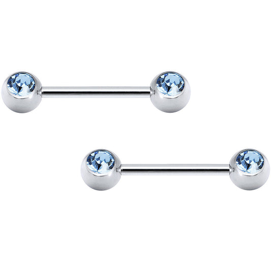 Aqua Double Front Gem Stainless Steel Barbell Set