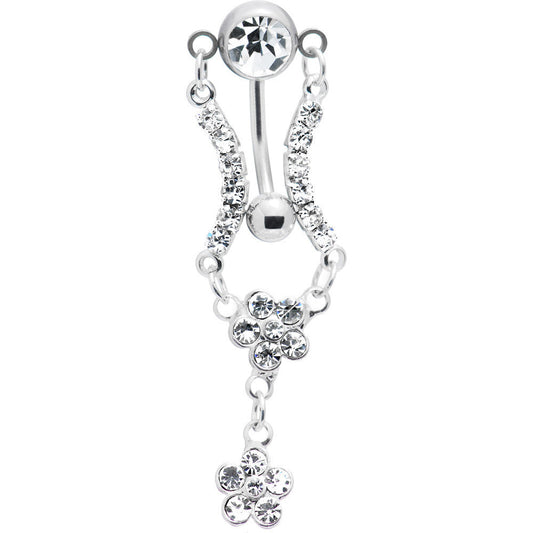 Clear Cubic Zirconia Flower Garden Belly Ring