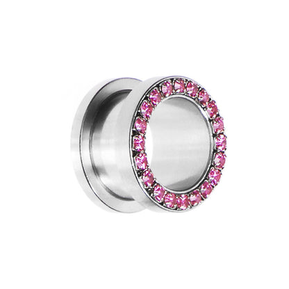 9/16 Stainless Steel Pink Gem Screw Fit Tunnel