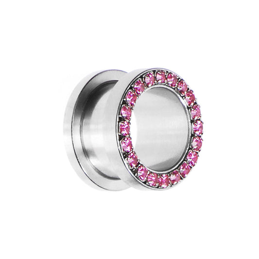 9/16 Stainless Steel Pink Gem Screw Fit Tunnel