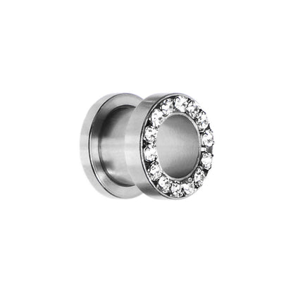 00G Stainless Steel Clear Gem Screw Fit Tunnel
