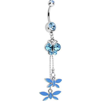 Aqua Cubic Zirconia Butterfly Dangle Belly Ring